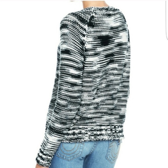True Religion Hand Knit Chunky Cotton Sweater Pullover Black/White womens Sz L - Picture 2 of 11